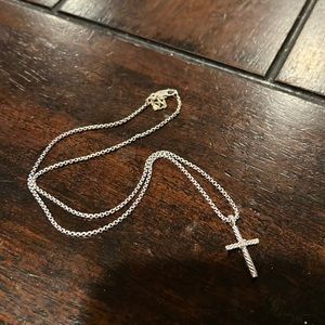 David Yurman sterling silver cross with diamond necklace